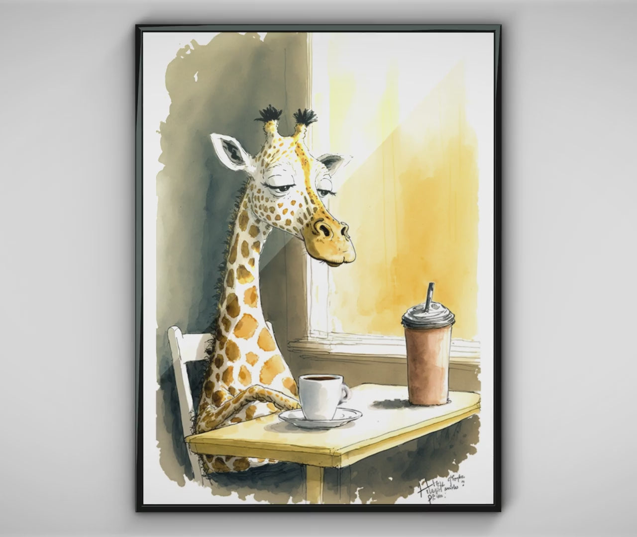 Giraffe Drinking Coffee