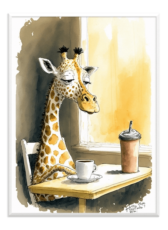 Giraffe Drinking Coffee - Wallpicture
