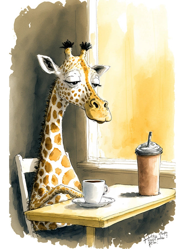Giraffe Drinking Coffee
