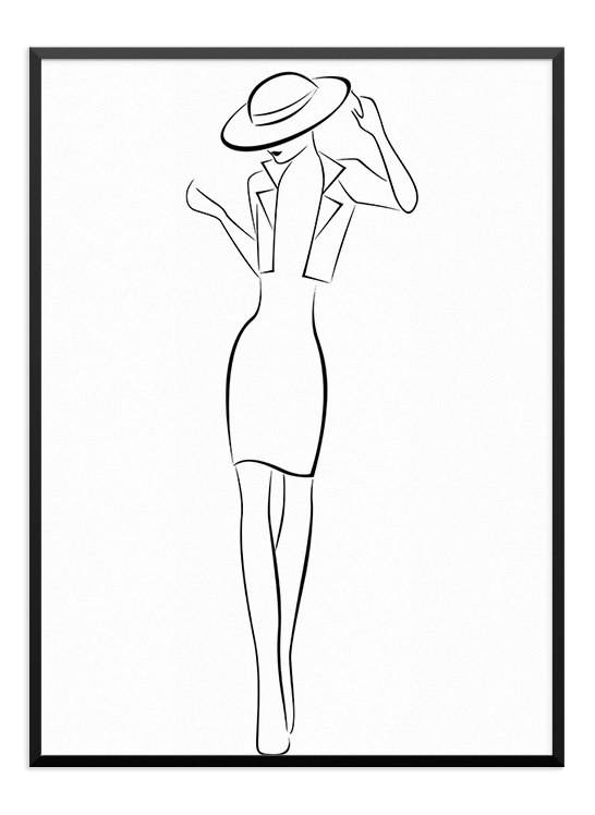 Woman in Hat One Line Art