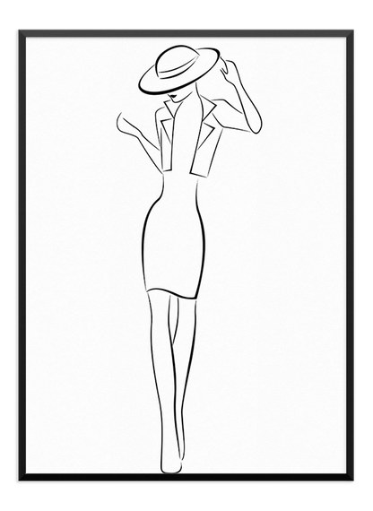 Woman in Hat One Line Art