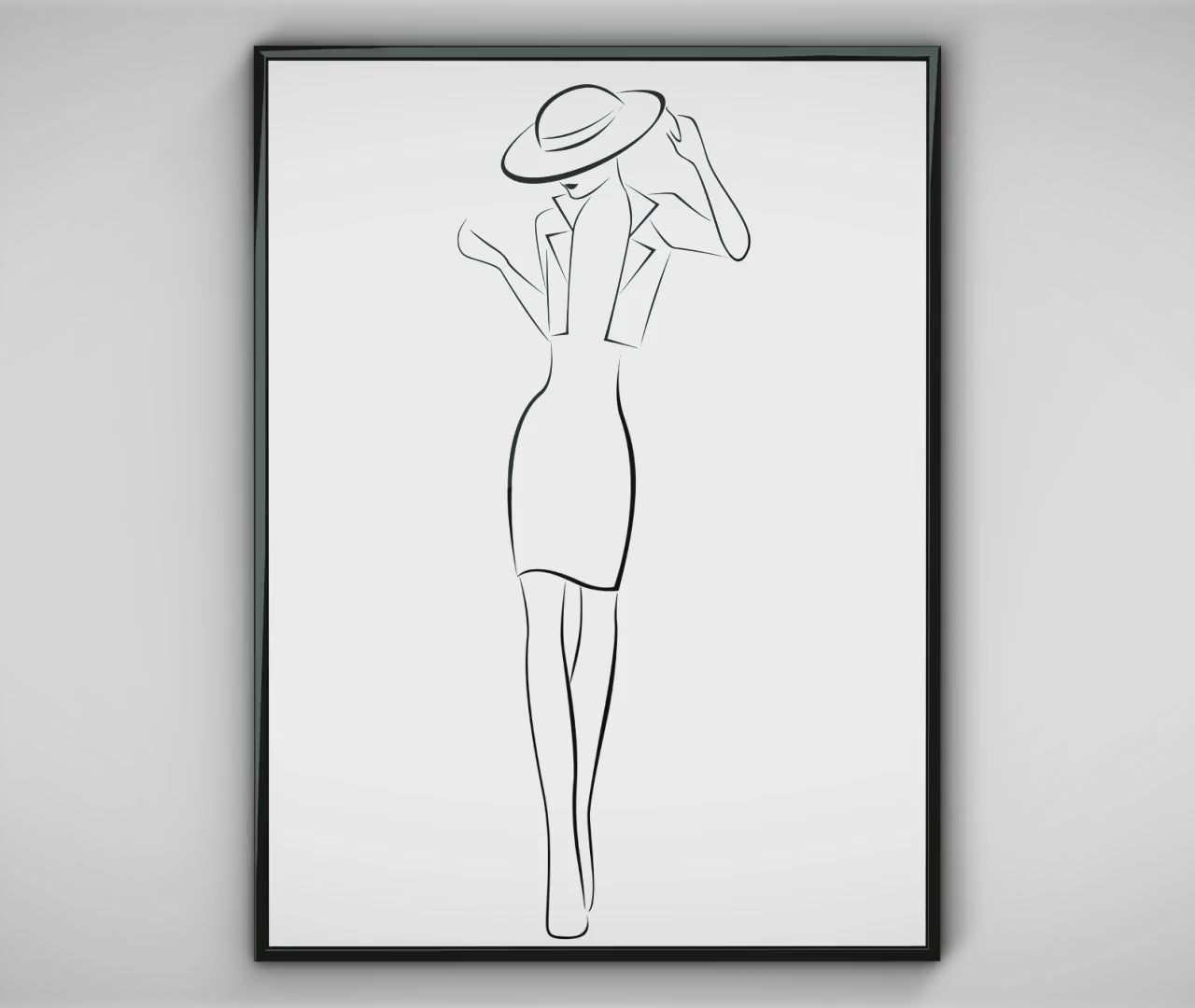 Woman in Hat One Line Art