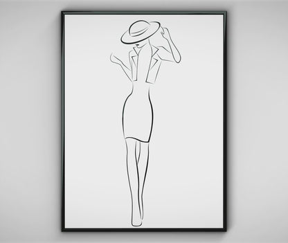 Woman in Hat One Line Art