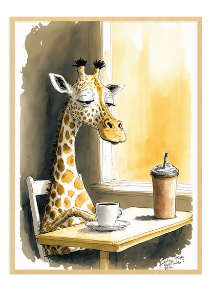 Giraffe Drinking Coffee - Wallpicture