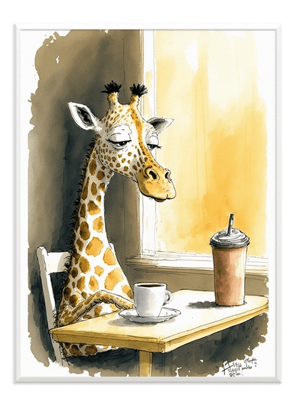 Giraffe Drinking Coffee - Wallpicture