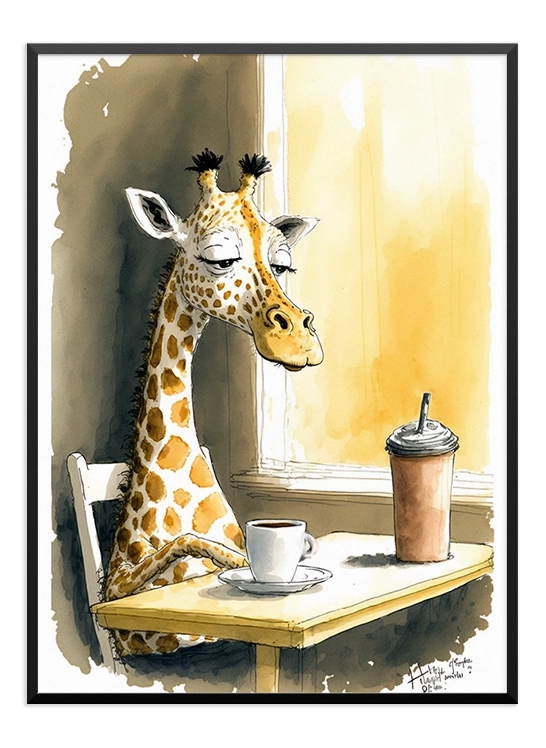 Giraffe Drinking Coffee Poster - Wallpicture