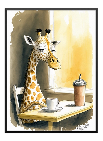 Giraffe Drinking Coffee Poster - Wallpicture