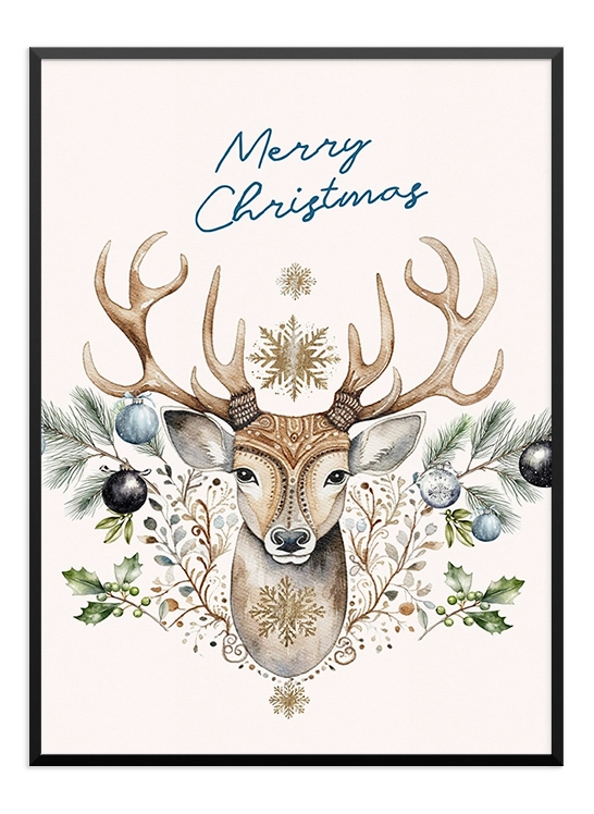 Merry Xmas Deer Poster - Wallpicture