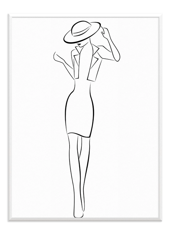 Woman in Hat One Line Art - Wallpicture