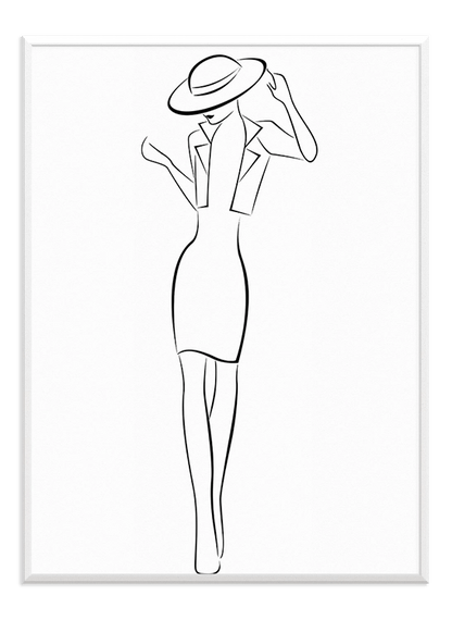 Woman in Hat One Line Art - Wallpicture