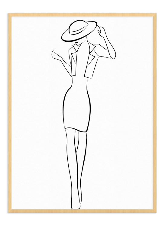 Woman in Hat One Line Art - Wallpicture