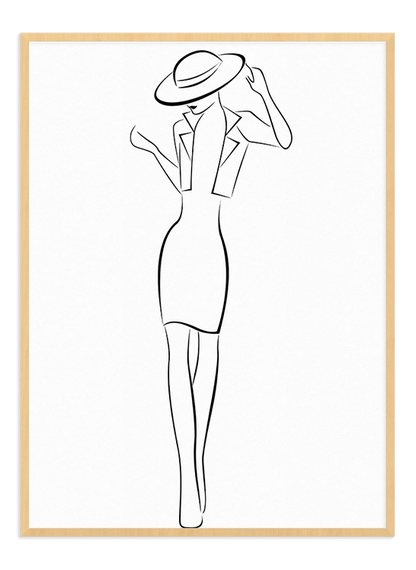 Woman in Hat One Line Art - Wallpicture