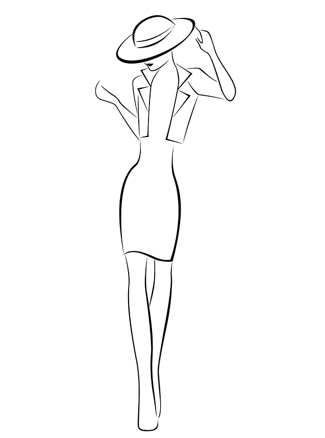 Woman in Hat One Line Art - Wallpicture